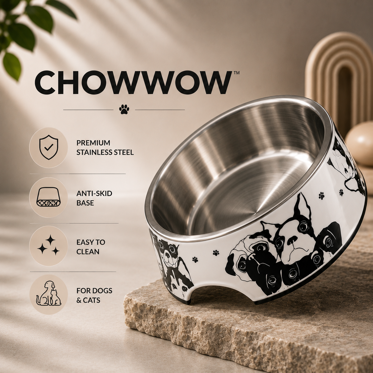 ChowWow™ Stainless Steel & Melamine Dog Bowl