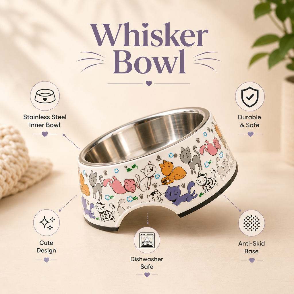 Whisker Bowl Stainless Steel & Melamine Cat Bowl